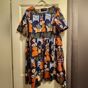 Princess Highway, Blue Cat and Vase Dress, Size AU 14